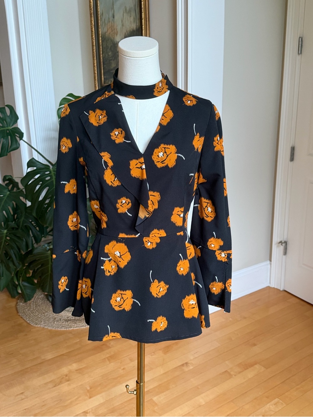 Derek Lam 10 Crosby Floral Choker Neck Blouse Size 4